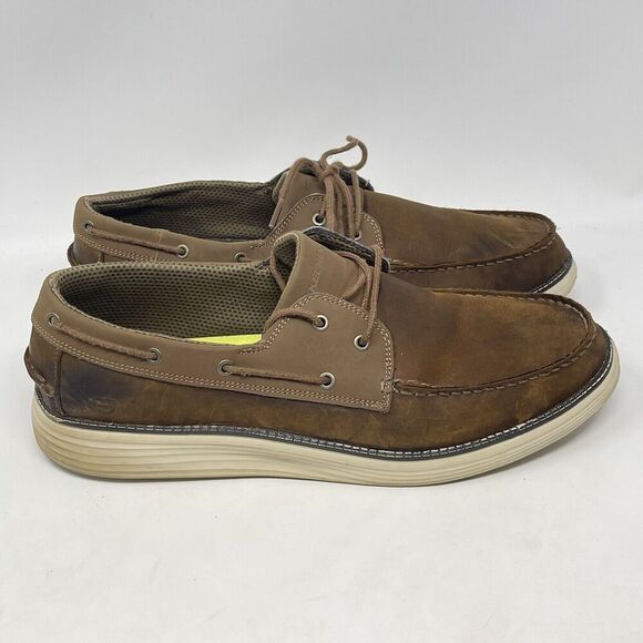Skechers Status 2.0 Former Boat Shoes Mens 13 Brown Leather Loafer Lace Up Deck main image 15